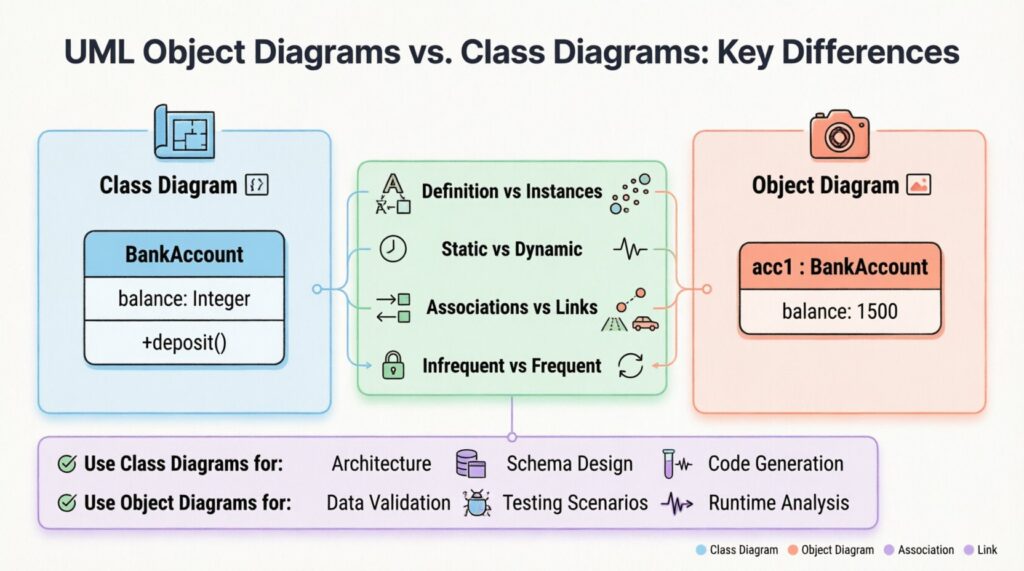 Diagrammes d’objets UML par rapport aux diagrammes de classes : différences clés