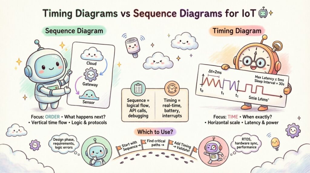 Comparação Esclarecida: Diagramas de Tempo vs. Diagramas de Sequência para Desenvolvedores de IoT Comparação Esclarecida: Diagramas de Tempo vs. Diagramas de Sequência para Desenvolvedores de IoT